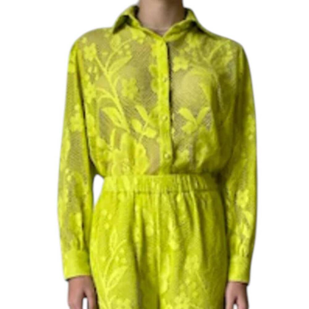 NEW HEMANT & NANDITA nysa long sleeve button down shirt in lime